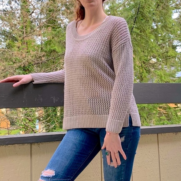 COLDWATER CREEK beige Sweater SZ XL open Knit drop-sleeve scoop neck Ramie boho - Picture 13 of 13